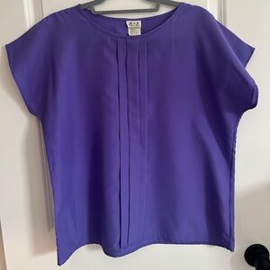 Women's Purple Pleated Front Blouse - Classic Short Sleeve Top
